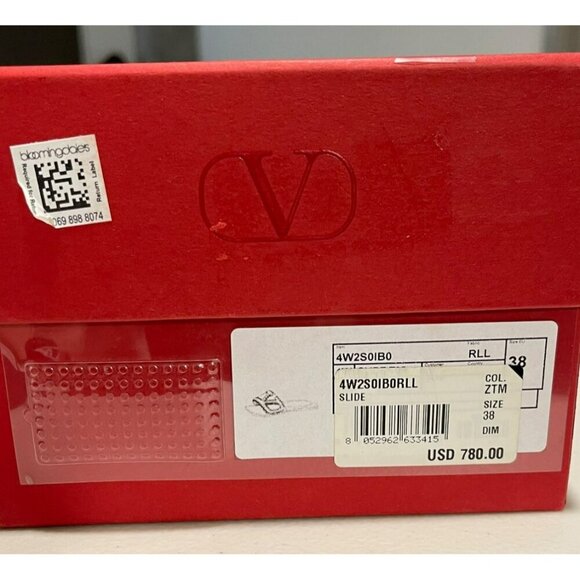 Valentino V Logo Cutout Calfskin Pink Slide Shoes Size 8 - Picture 5 of 6